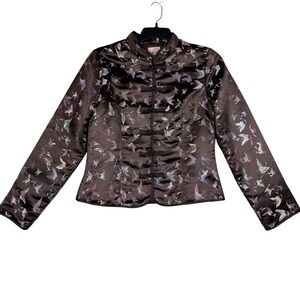 Old Navy Asian Style‎ Butterfly Print Jacket Women's Large Brown Y2K Vintage